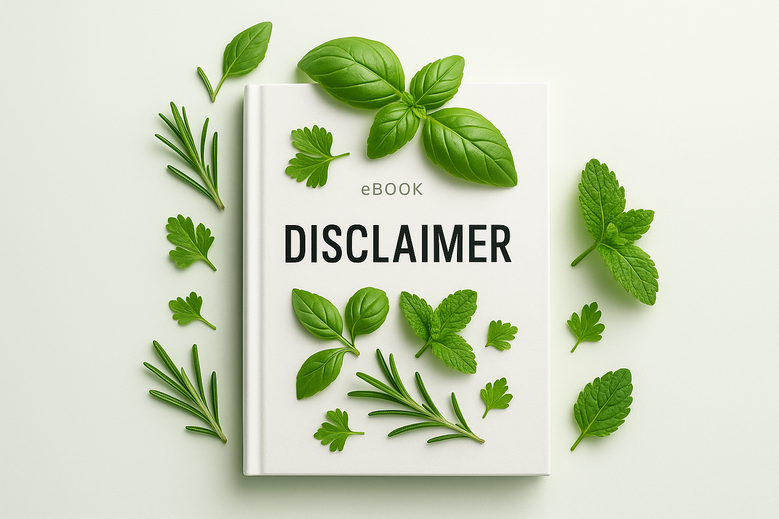 create for column eBook Disclaimer; Book with green herbs on it