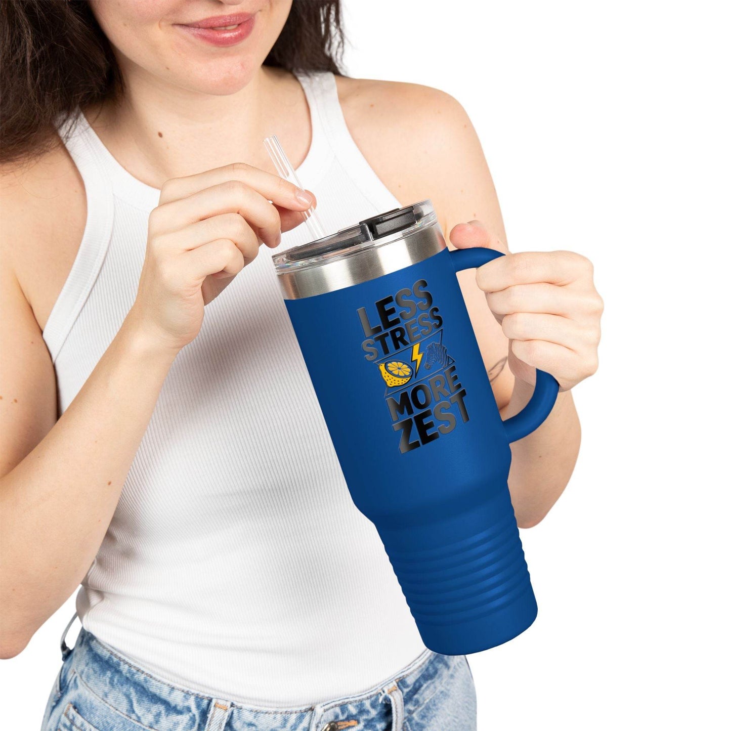 Less Stress More Zest Insulated 40oz Travel Mug - FitLife - WellnessOasis