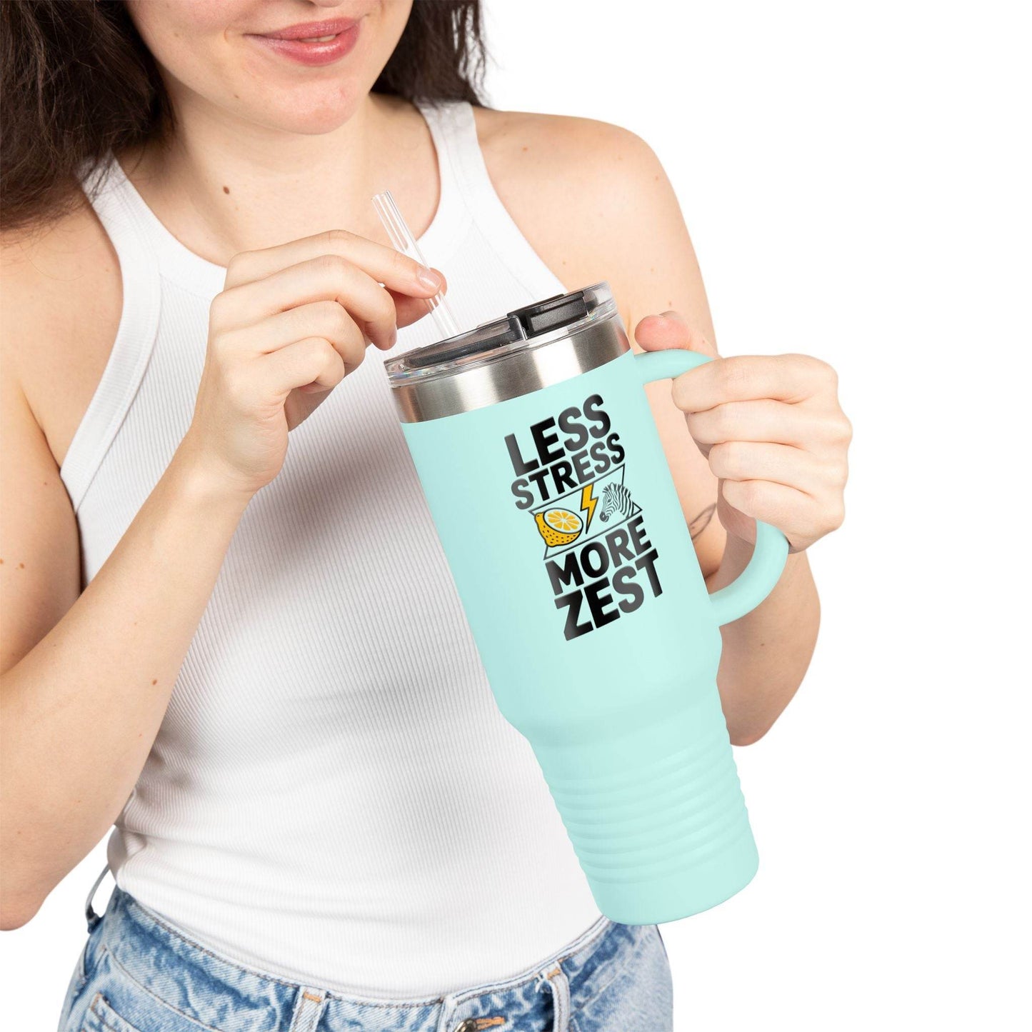 Less Stress More Zest Insulated 40oz Travel Mug - FitLife - WellnessOasis