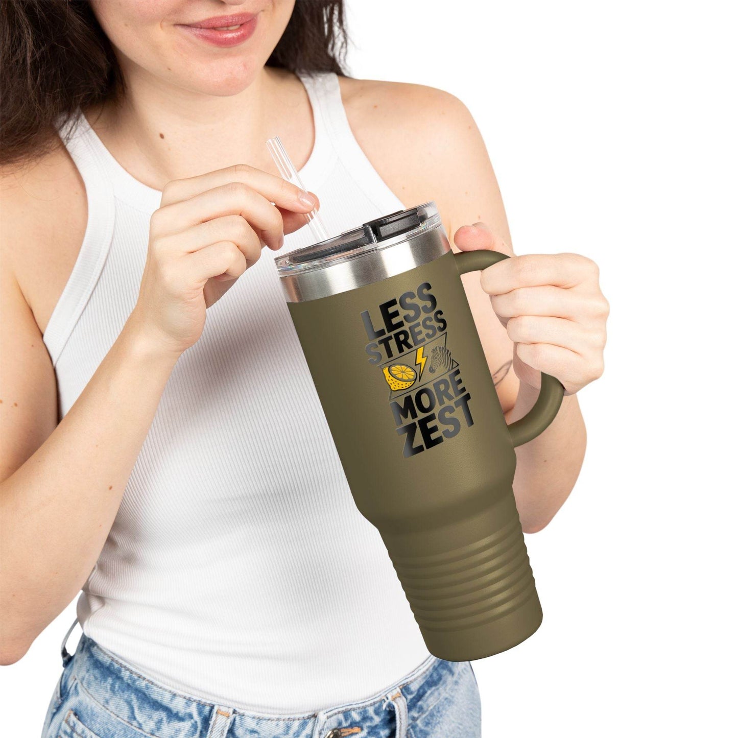 Less Stress More Zest Insulated 40oz Travel Mug - FitLife - WellnessOasis
