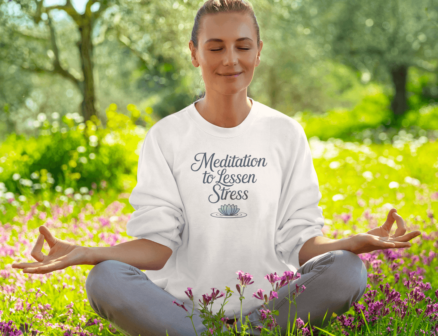 Meditation to Lessen Stress Sweatshirt - FitLife - WellnessOasis