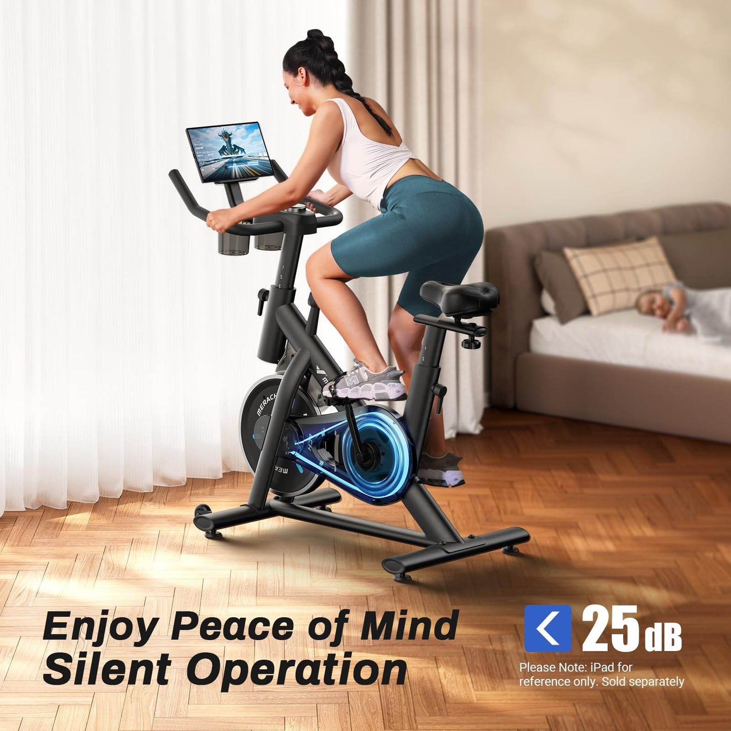 MERACH Exercise Bike, Brake Pad Stationary Bike with Exclusive App, Low Noise Indoor Cycling Bike with 300lbs Weight Capacity, Tablet Mount and Fitness Courses for Weight Loss - FitLife - WellnessOasis