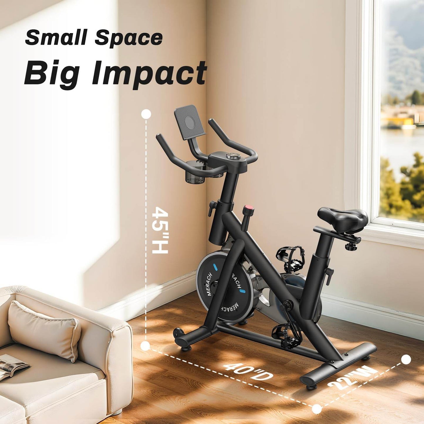 MERACH Exercise Bike, Brake Pad Stationary Bike with Exclusive App, Low Noise Indoor Cycling Bike with 300lbs Weight Capacity, Tablet Mount and Fitness Courses for Weight Loss - FitLife - WellnessOasis