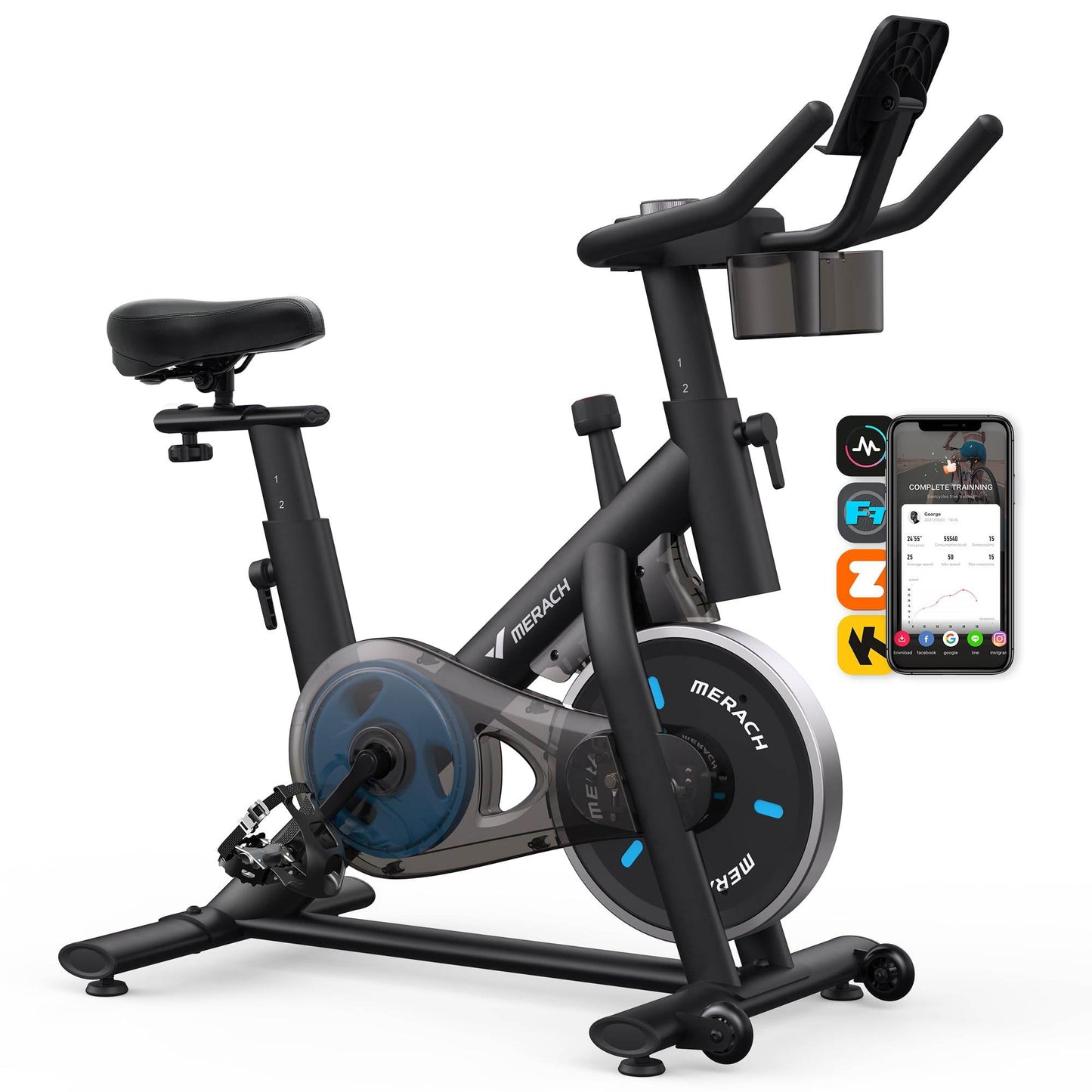 MERACH Exercise Bike, Brake Pad Stationary Bike with Exclusive App, Low Noise Indoor Cycling Bike with 300lbs Weight Capacity, Tablet Mount and Fitness Courses for Weight Loss - FitLife - WellnessOasis