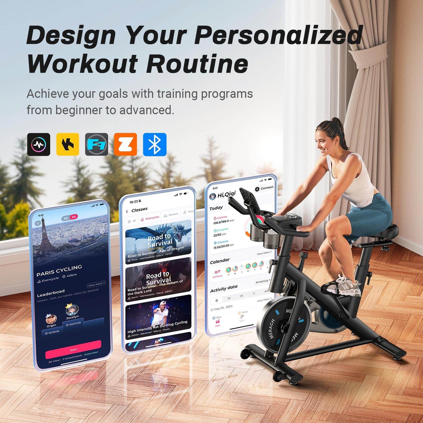 MERACH Exercise Bike, Brake Pad Stationary Bike with Exclusive App, Low Noise Indoor Cycling Bike with 300lbs Weight Capacity, Tablet Mount and Fitness Courses for Weight Loss - FitLife - WellnessOasis