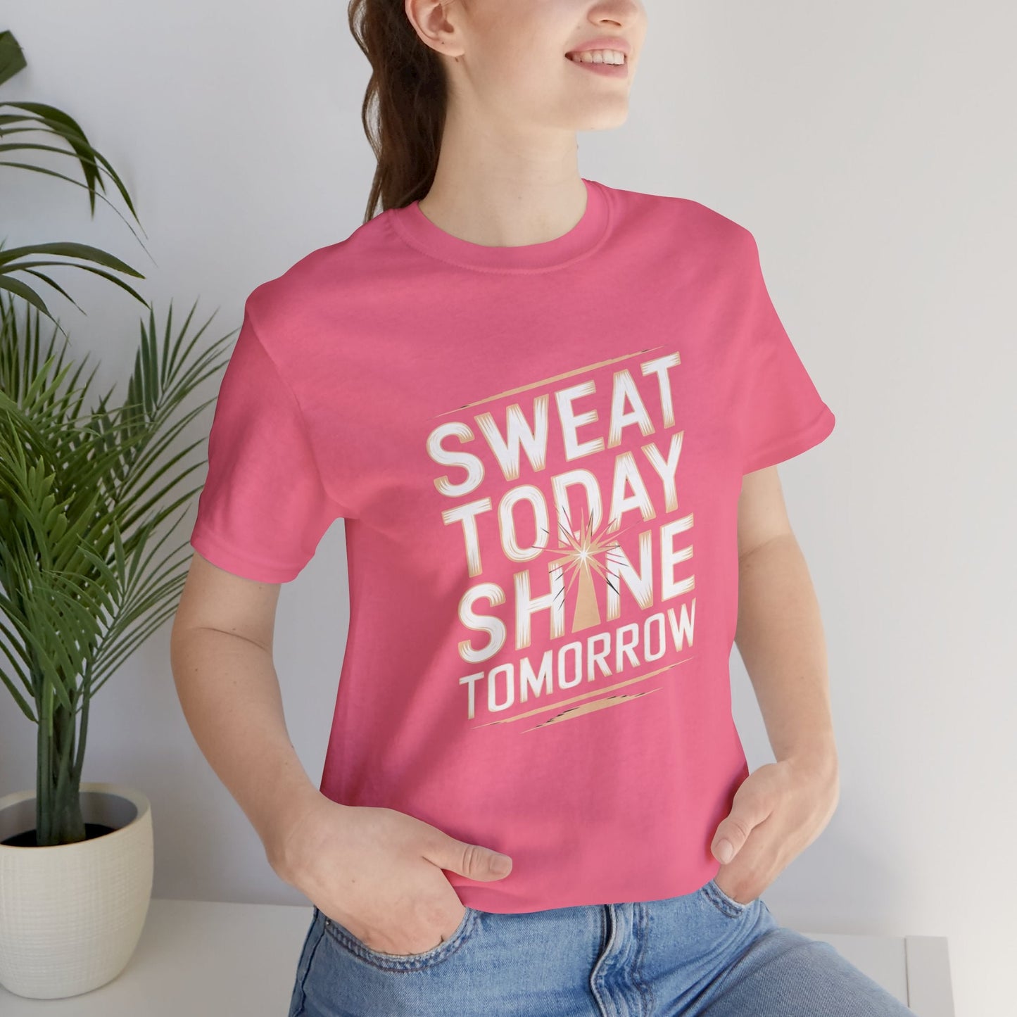 Motivational Fitness Tee - Sweat Today, Shine Tomorrow - FitLife - WellnessOasis