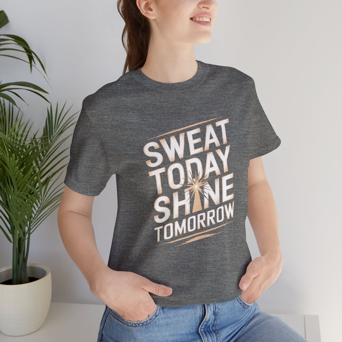 Motivational Fitness Tee - Sweat Today, Shine Tomorrow - FitLife - WellnessOasis