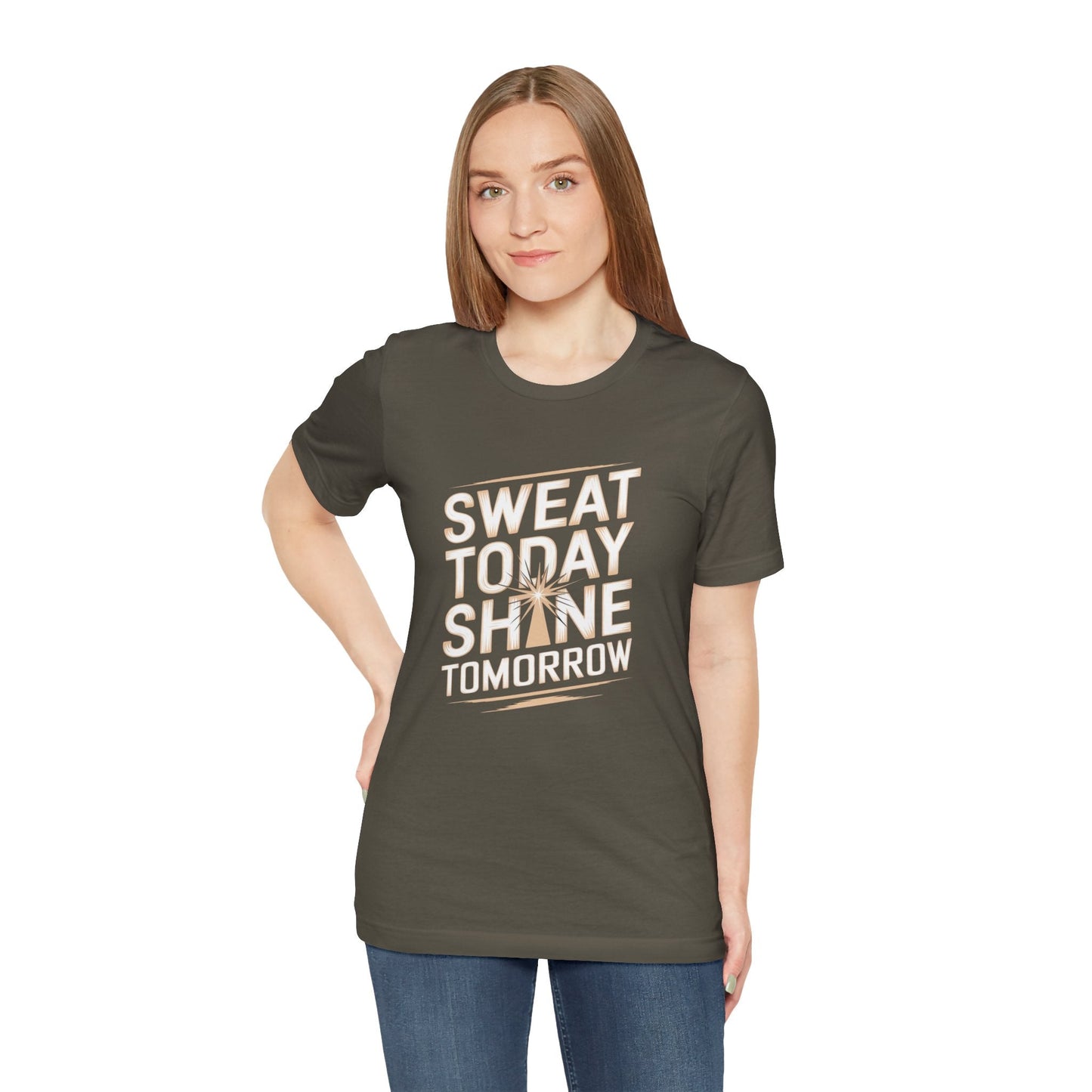 Motivational Fitness Tee - Sweat Today, Shine Tomorrow - FitLife - WellnessOasis