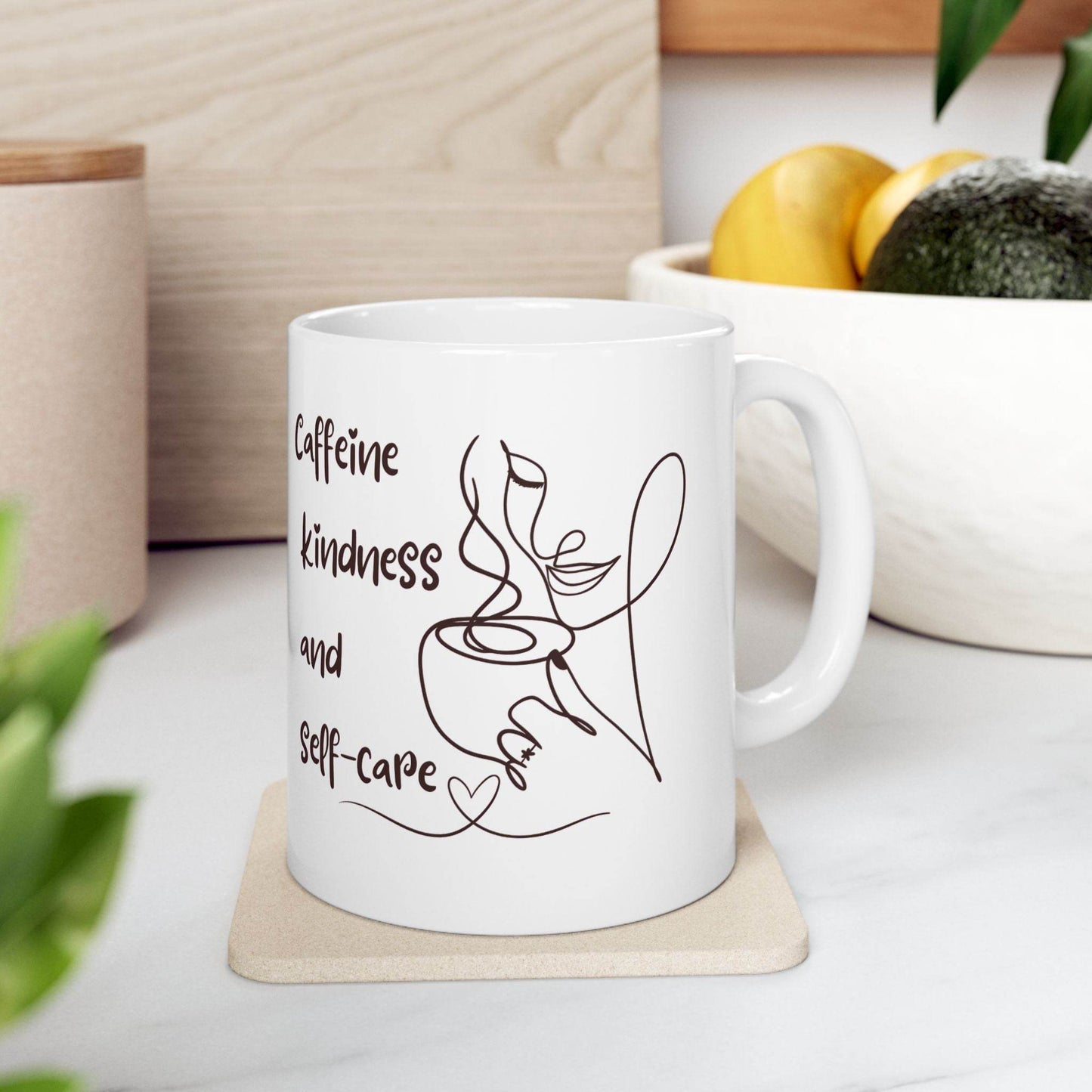 Mug Caffeine Kindness and Self - care - FitLife - WellnessOasis