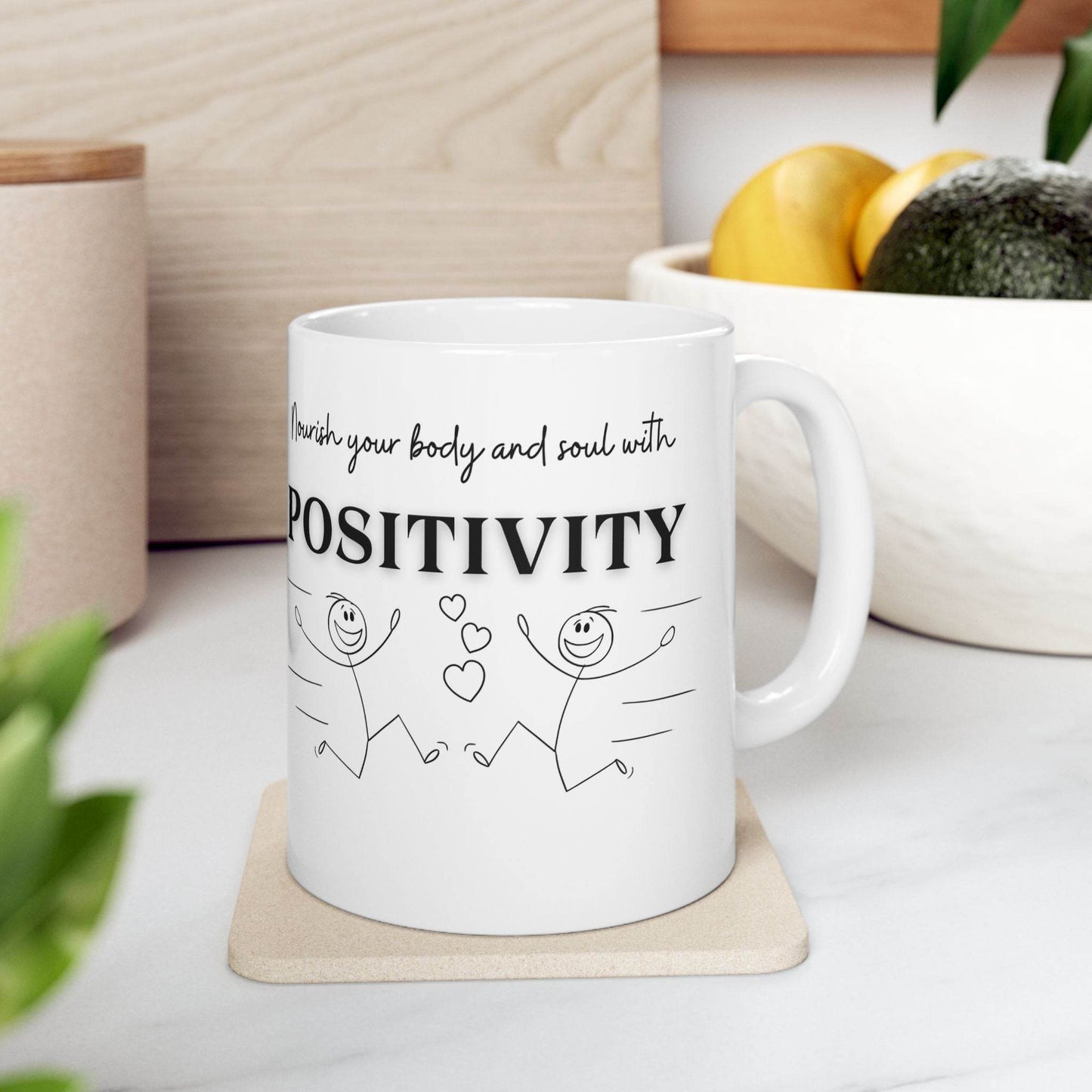 Mug - Positive Quote with Happy Drawing Elements - FitLife - WellnessOasis