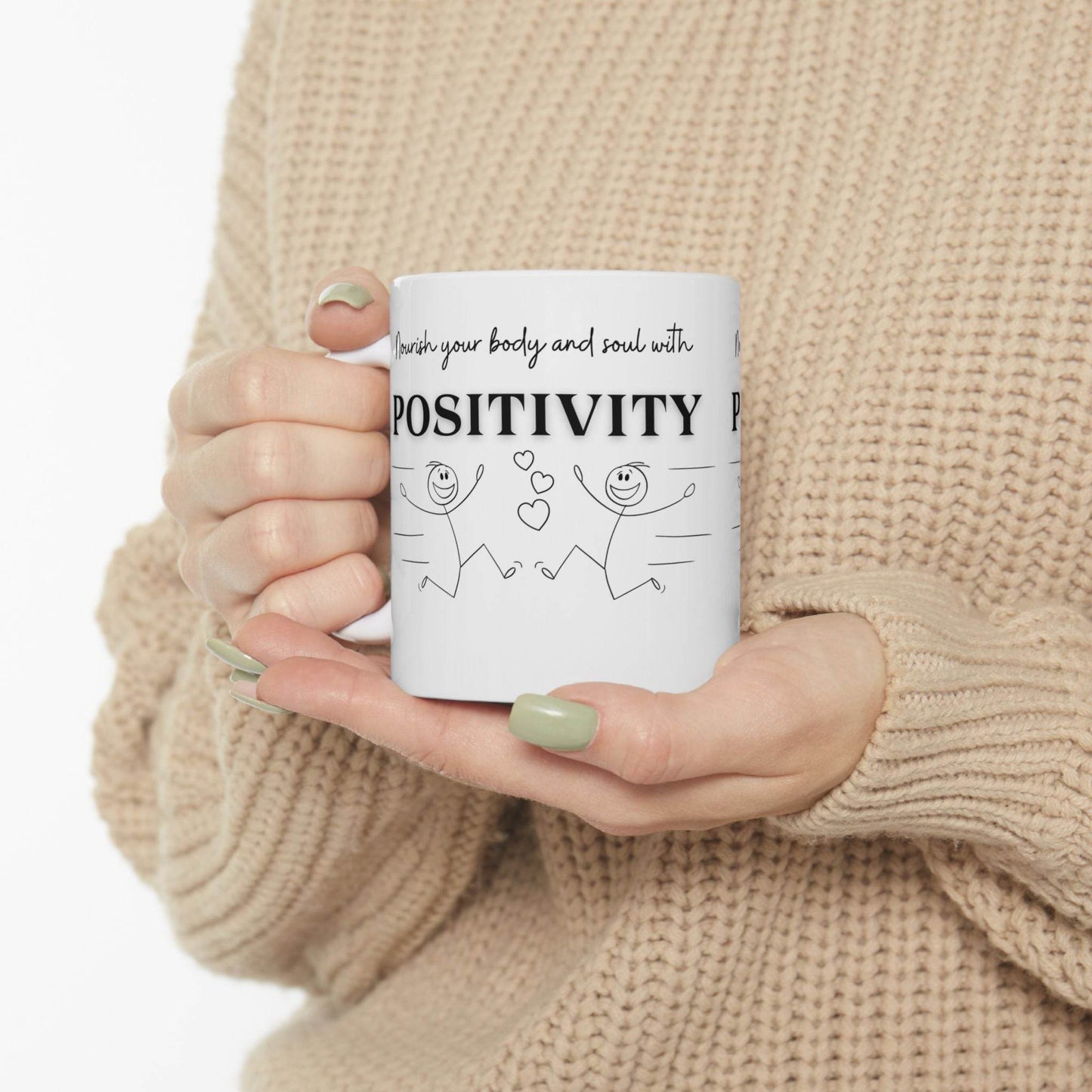 Mug - Positive Quote with Happy Drawing Elements - FitLife - WellnessOasis