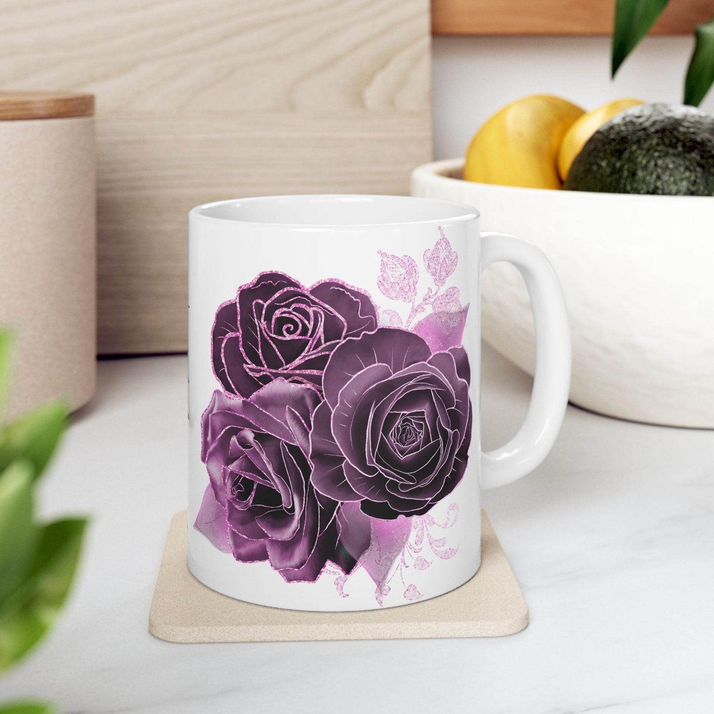 Mug with Purple Rose Design & Dream Big Sip Often - FitLife - WellnessOasis
