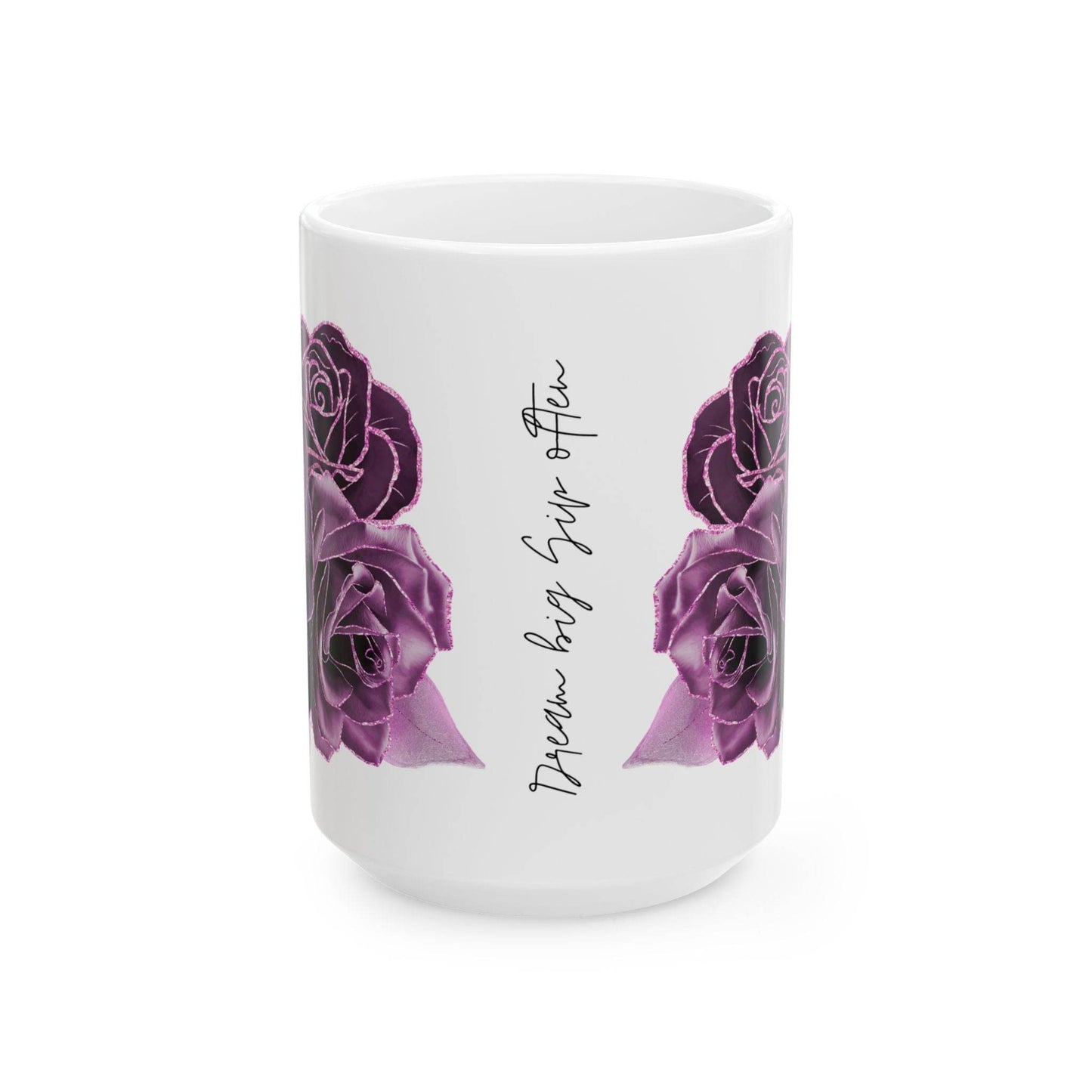 Mug with Purple Rose Design & Dream Big Sip Often - FitLife - WellnessOasis