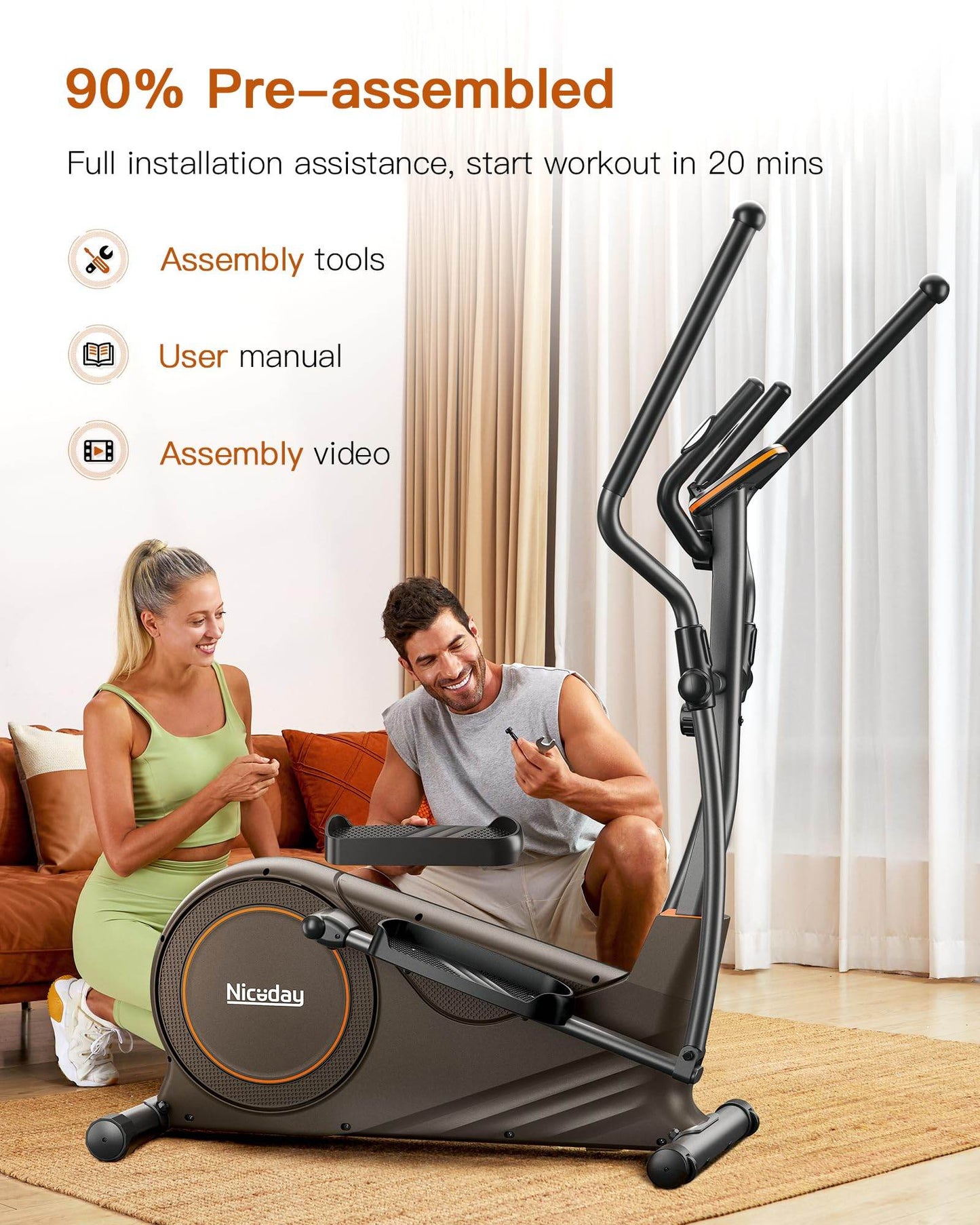 Niceday Elliptical Machine, Elliptical Trainer for Home with Hyper - Quiet Magnetic Driving System, 16 Resistance Levels, 15.5IN Stride, 400LBS Weight Capacity - FitLife - WellnessOasis