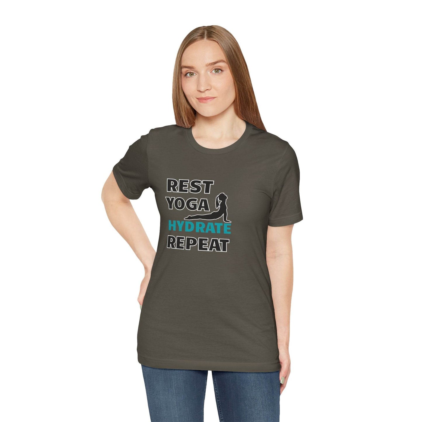Rest, Yoga, Hydrate, Repeat T-Shirt - FitLife - WellnessOasis