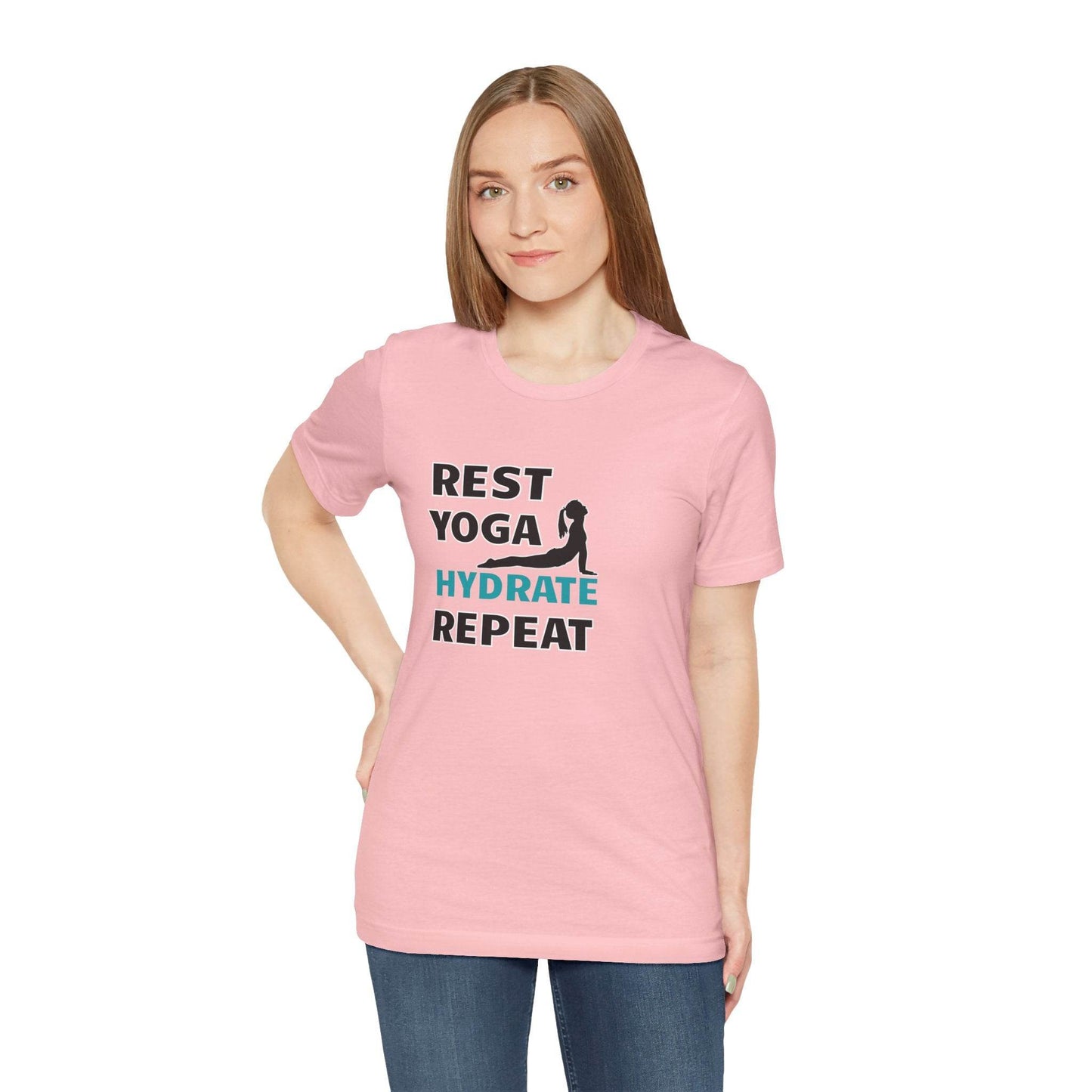 Rest, Yoga, Hydrate, Repeat T-Shirt - FitLife - WellnessOasis