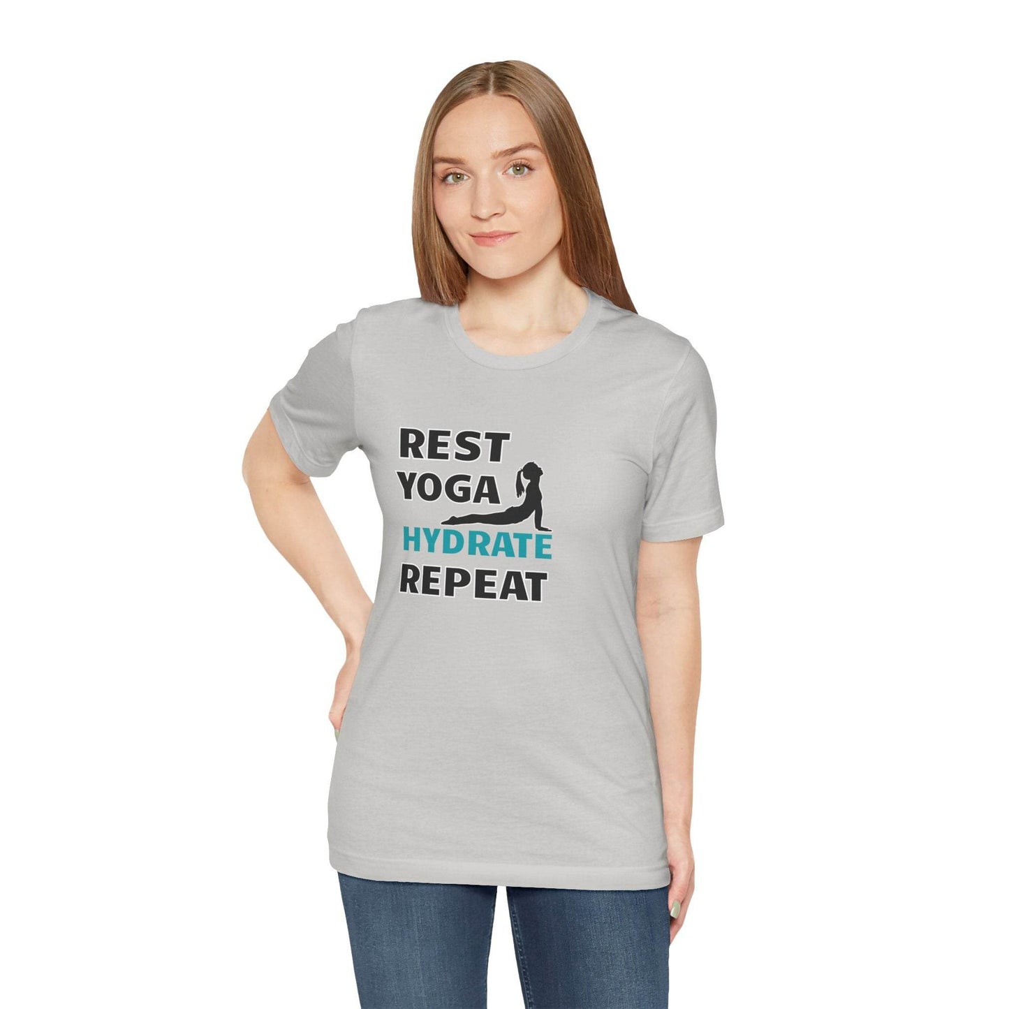 Rest, Yoga, Hydrate, Repeat T-Shirt - FitLife - WellnessOasis