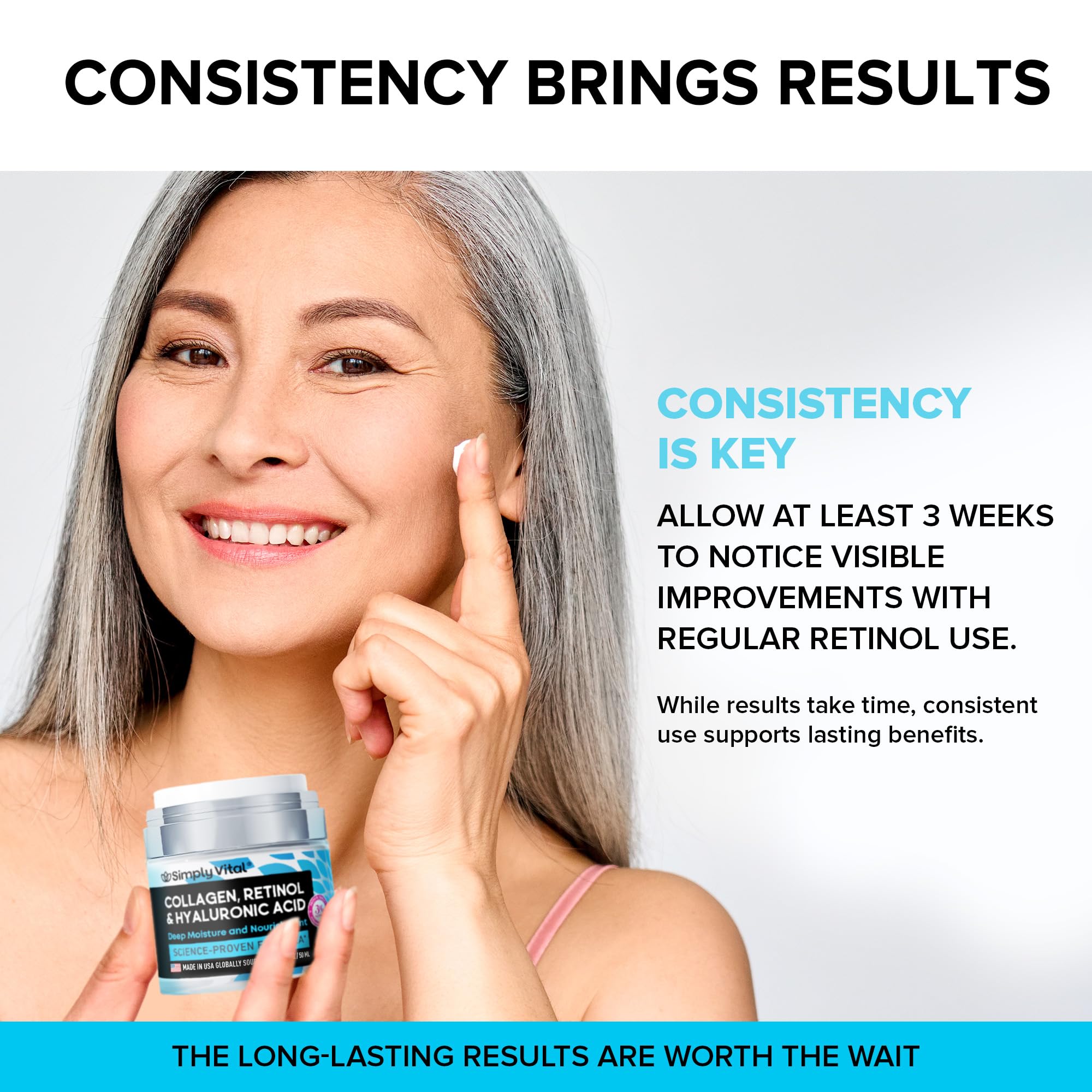 SimplyVital Collagen, Retinol & Hyaluronic Acid Cream - Anti - Aging Face Moisturizer for Face, Firming Skin Care Neck & Décolleté - Made in USA, Daily Moisturizer Face Cream Day & Night - 1.7 fl.oz. - FitLife - WellnessOasis