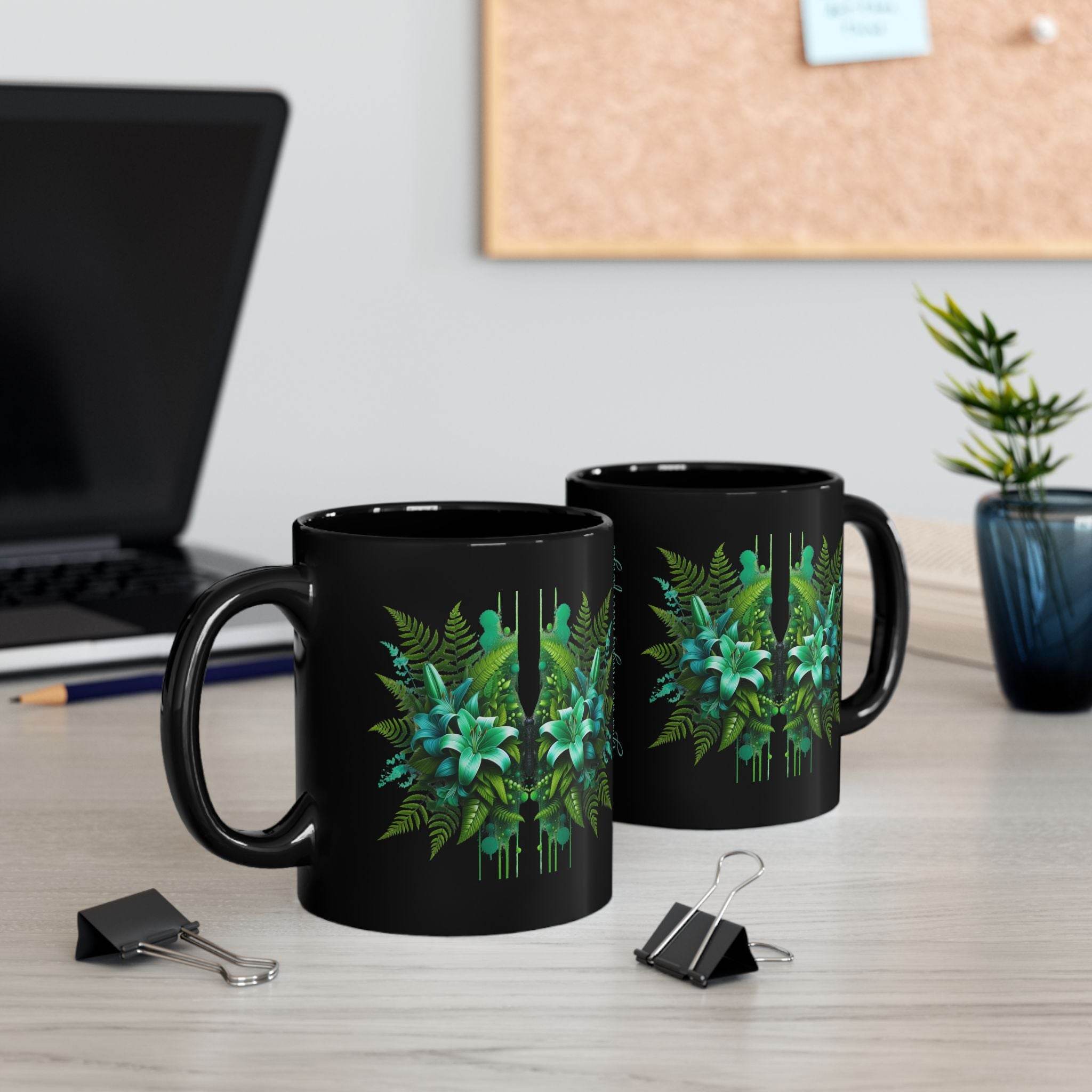 Tropical Ferns Inspirational Black Mug - FitLife - WellnessOasis