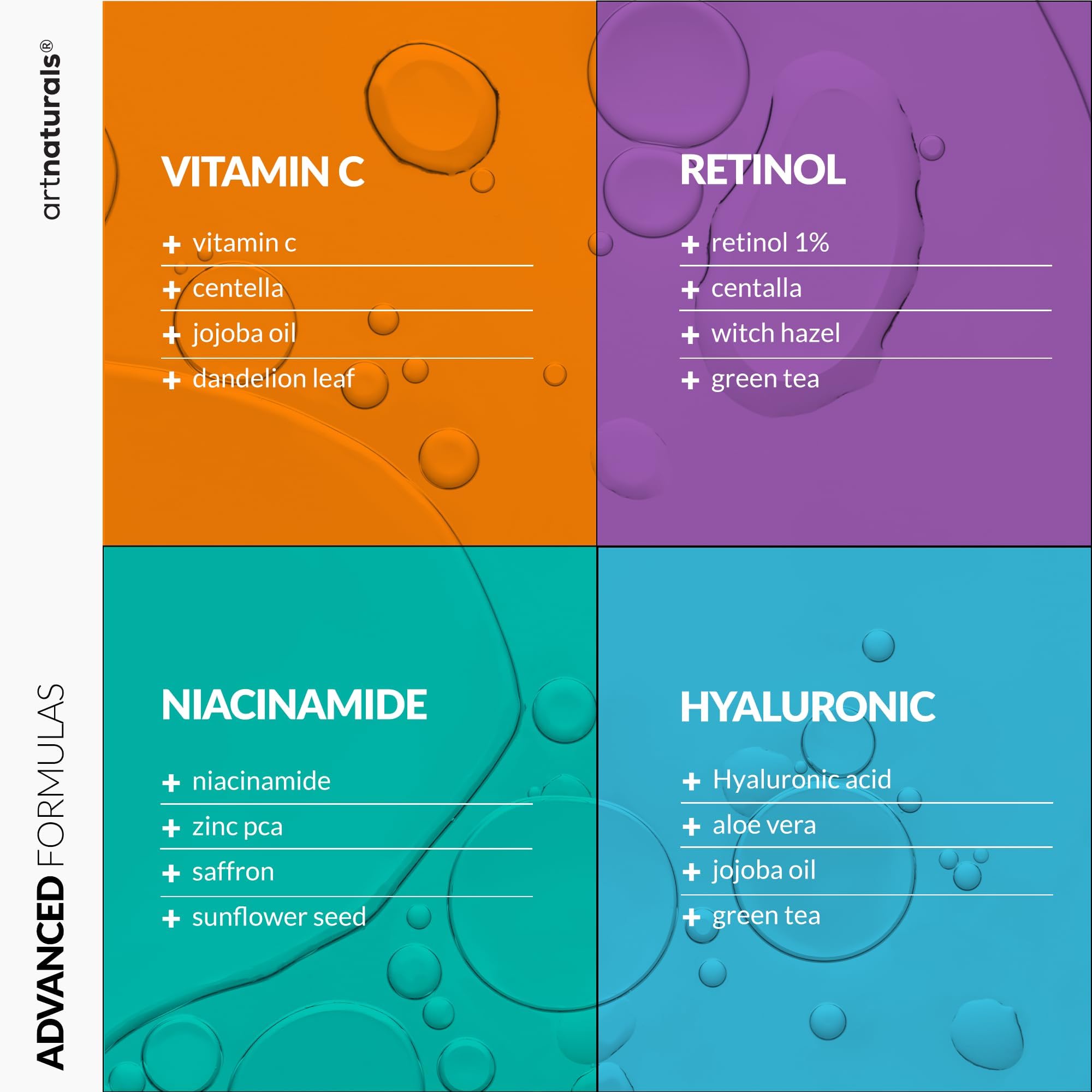 Vitamin C Serum Skin Care 4 - Piece Set: Includes Retinol, Hyaluronic Acid & Niacinamide – Anti - Aging, Skin Brightening, Hydrating, Wrinkle Reduction, Dark Spot Corrector – 3 - Month Supply – artnaturals - FitLife - WellnessOasis