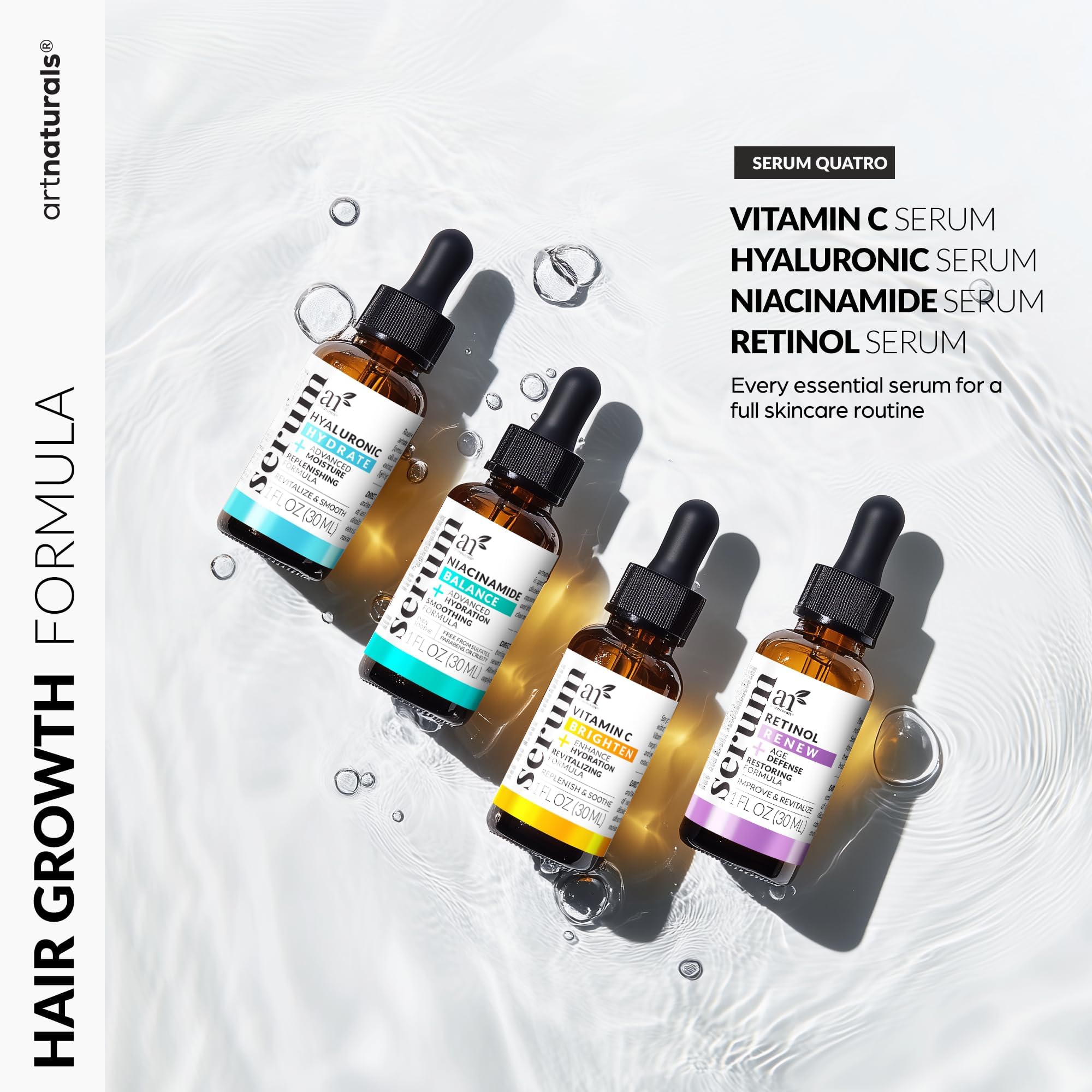 Vitamin C Serum Skin Care 4 - Piece Set: Includes Retinol, Hyaluronic Acid & Niacinamide – Anti - Aging, Skin Brightening, Hydrating, Wrinkle Reduction, Dark Spot Corrector – 3 - Month Supply – artnaturals - FitLife - WellnessOasis