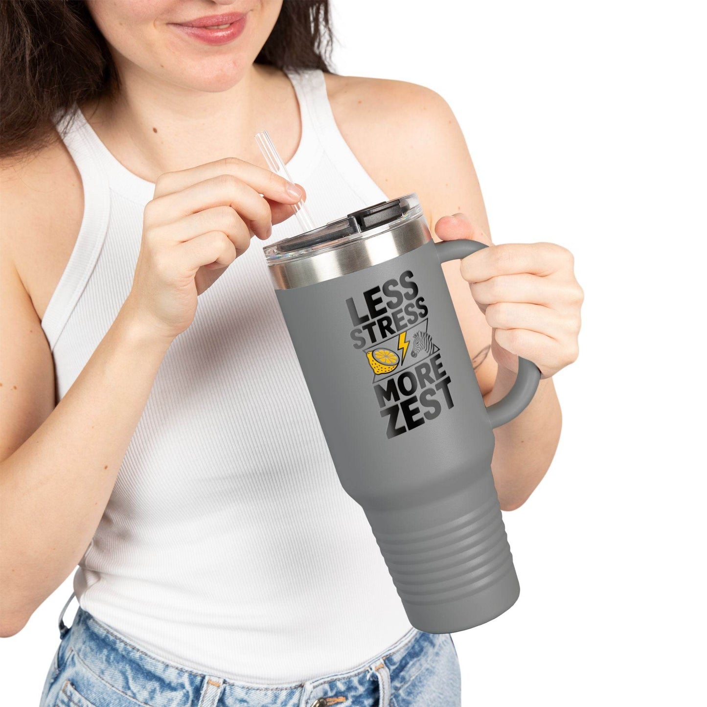 Less Stress More Zest Insulated 40oz Travel Mug - FitLife - WellnessOasis
