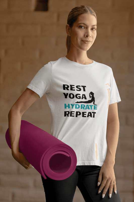 Rest, Yoga, Hydrate, Repeat T-Shirt - FitLife - WellnessOasis