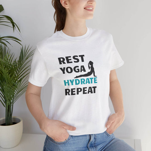 Rest, Yoga, Hydrate, Repeat T-Shirt - FitLife - WellnessOasis