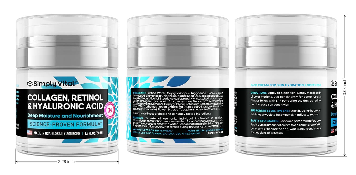 SimplyVital Collagen Retinol & Hyaluronic Acid Cream – 1.7oz