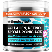 SimplyVital Collagen, Retinol & Hyaluronic Acid Cream - Anti - Aging Face Moisturizer for Face, Firming Skin Care Neck & Décolleté - Made in USA, Daily Moisturizer Face Cream Day & Night - 1.7 fl.oz. - FitLife - WellnessOasis