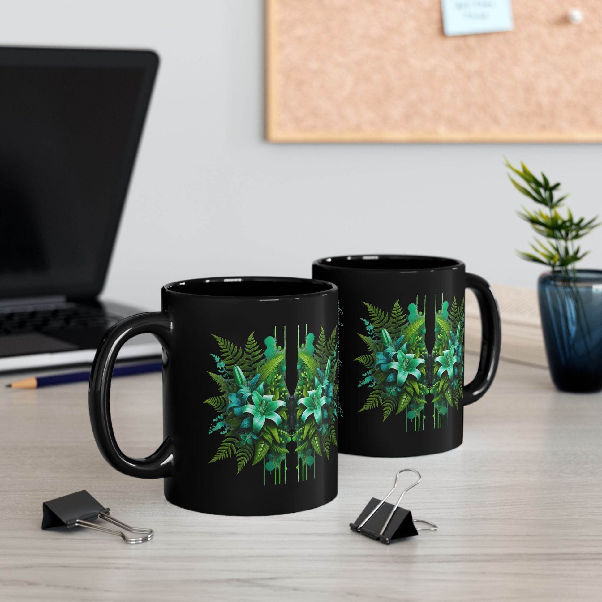 Tropical Ferns Inspirational Black Mug - FitLife - WellnessOasis