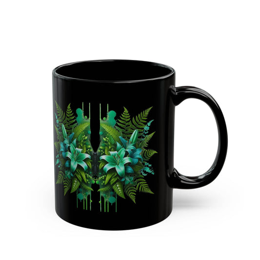 Tropical Ferns Inspirational Black Mug - FitLife - WellnessOasis