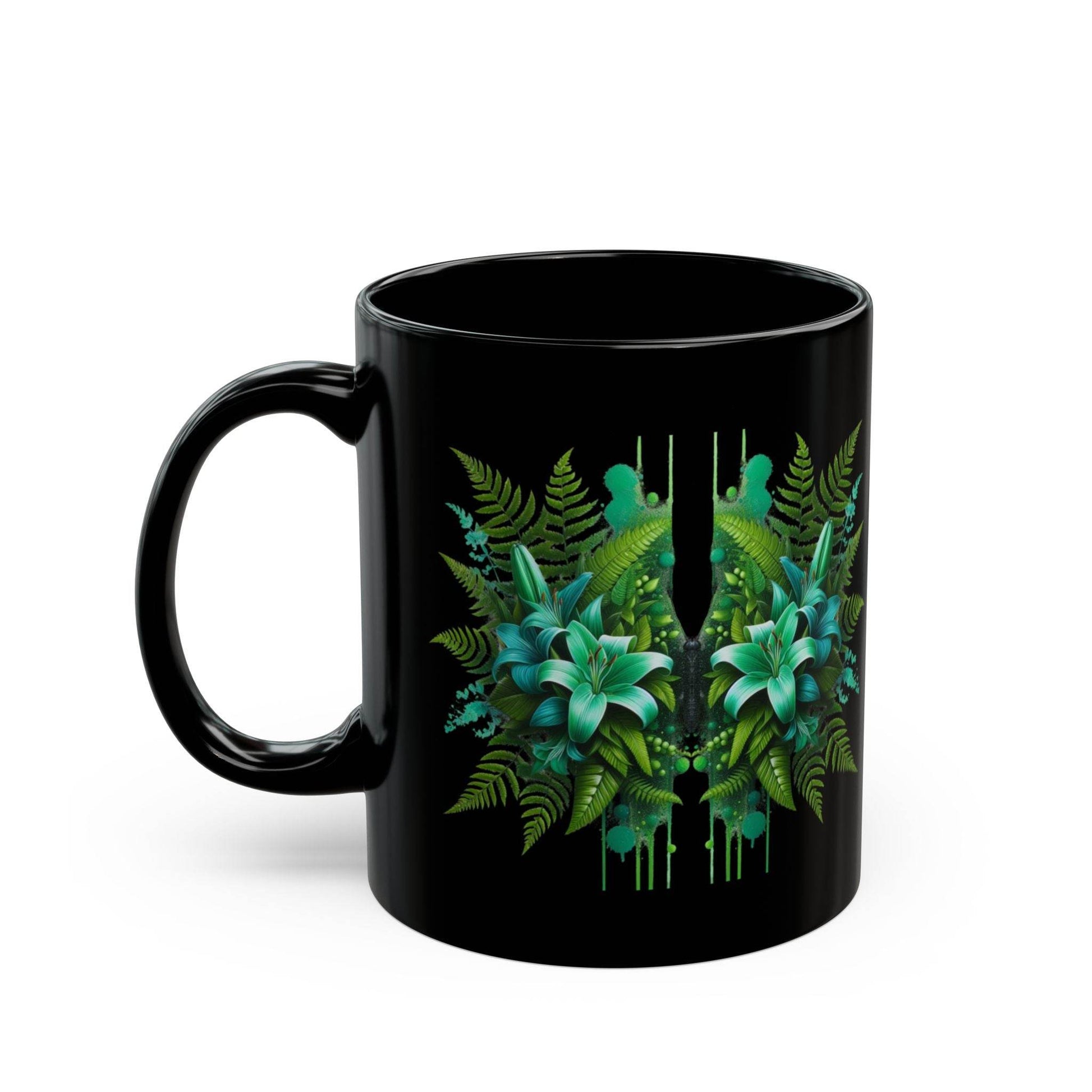 Tropical Ferns Inspirational Black Mug - FitLife - WellnessOasis