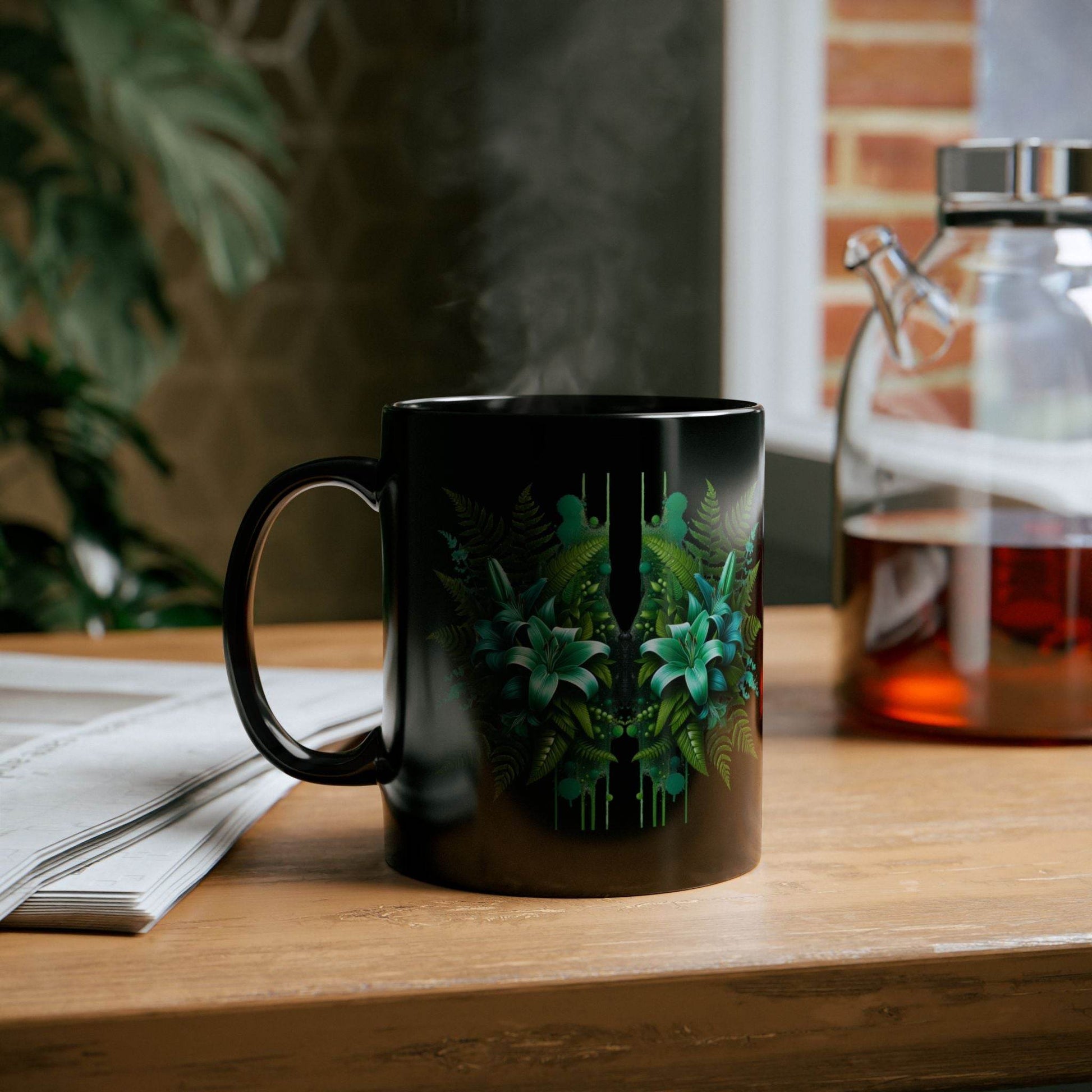 Tropical Ferns Inspirational Black Mug - FitLife - WellnessOasis
