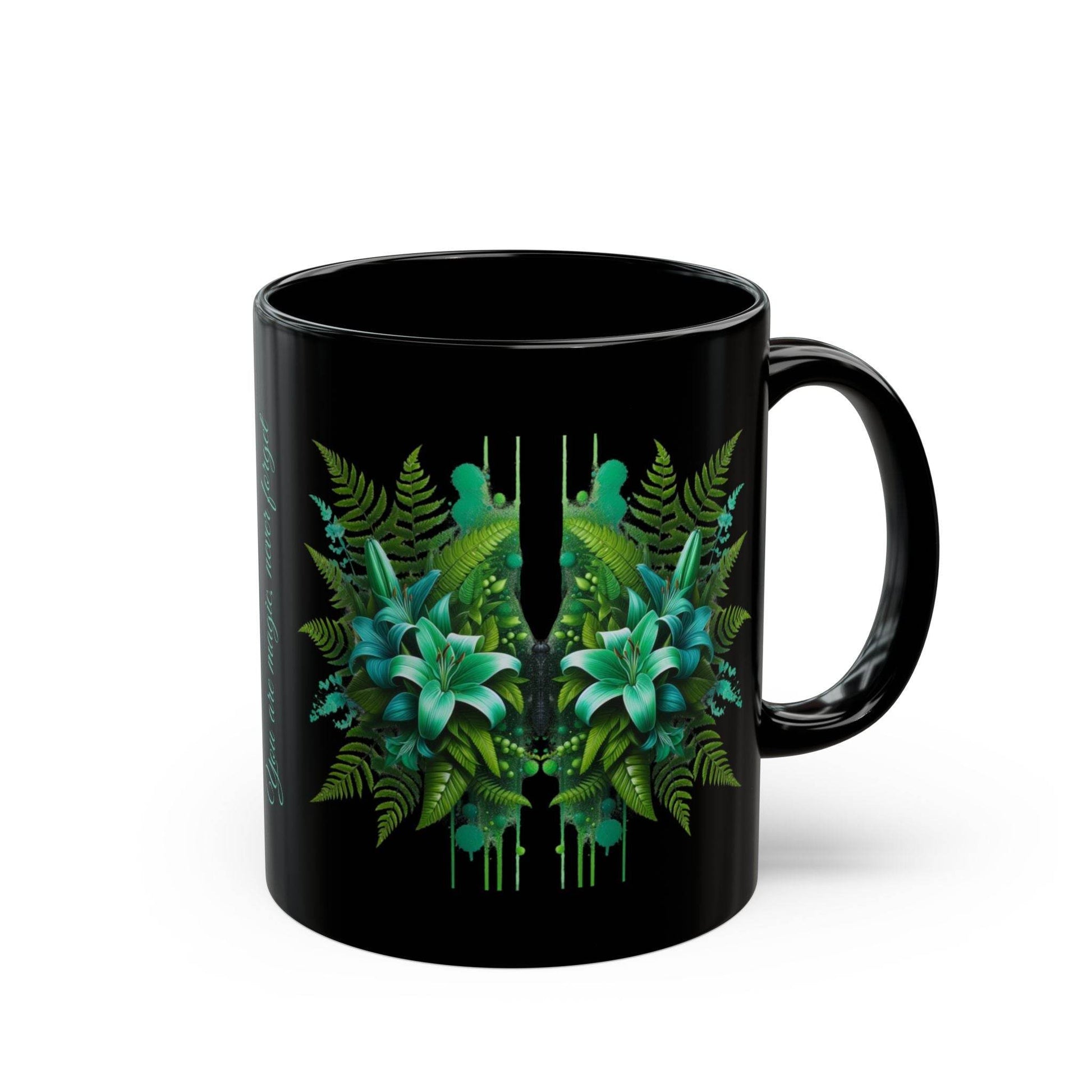 Tropical Ferns Inspirational Black Mug - FitLife - WellnessOasis