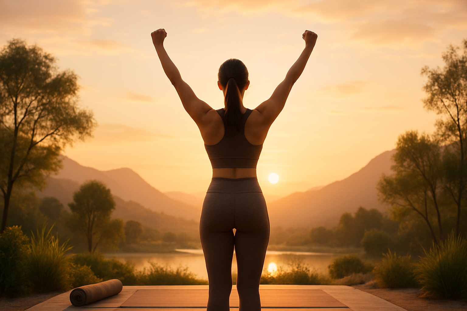 woman for wellnes back standing in positivity and motivation